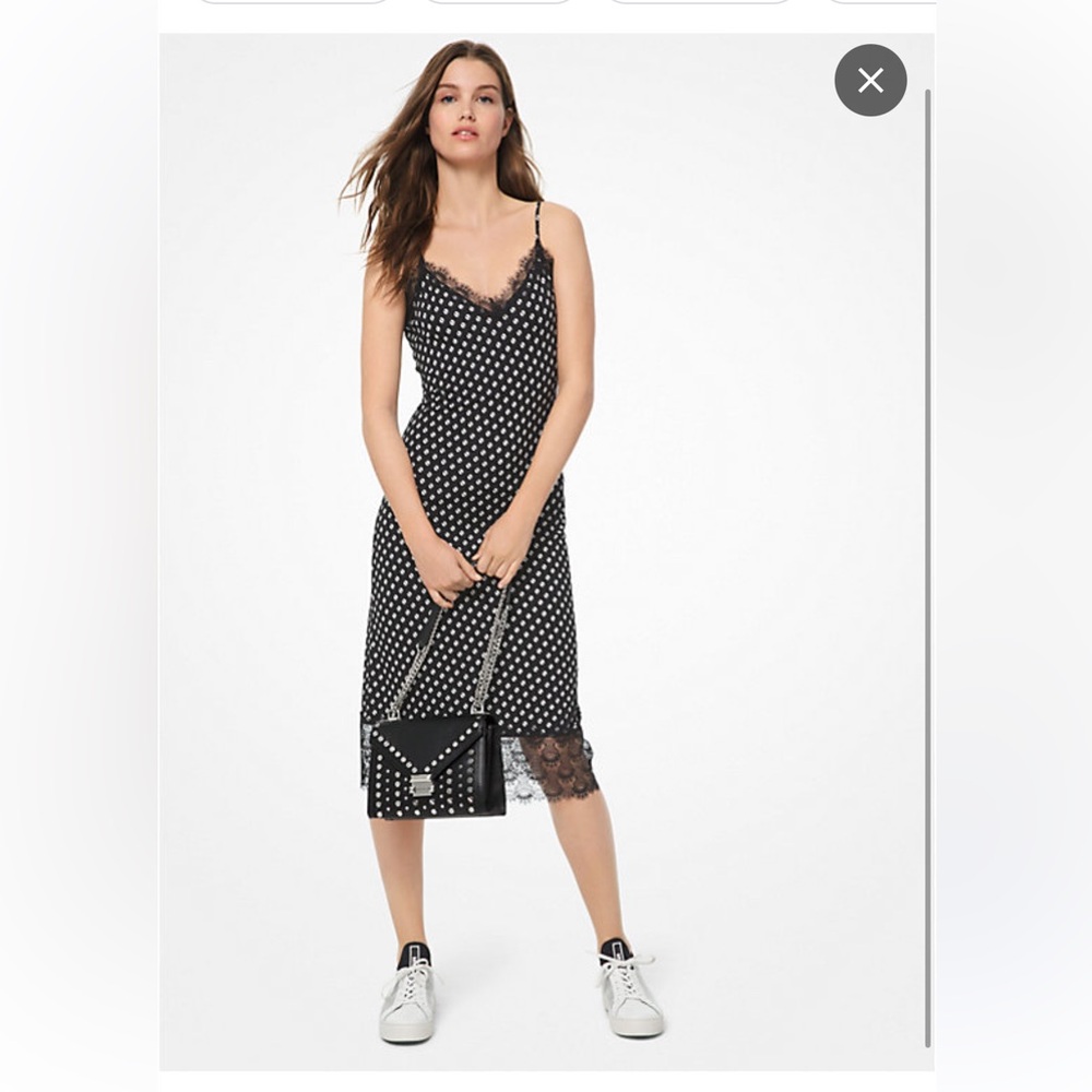 Michael Kors Dot Polka Dot Black and White Lace slip dress NWT large